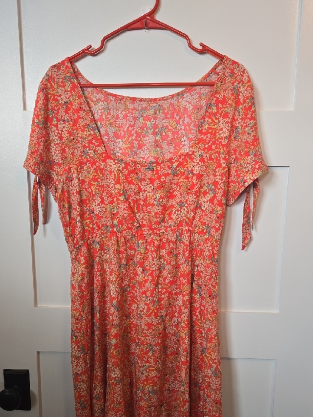 O'Neill Juniors' Luciana Coral Floral Tie-Detail Sleeve Mini Dress M - Picture 5 of 11